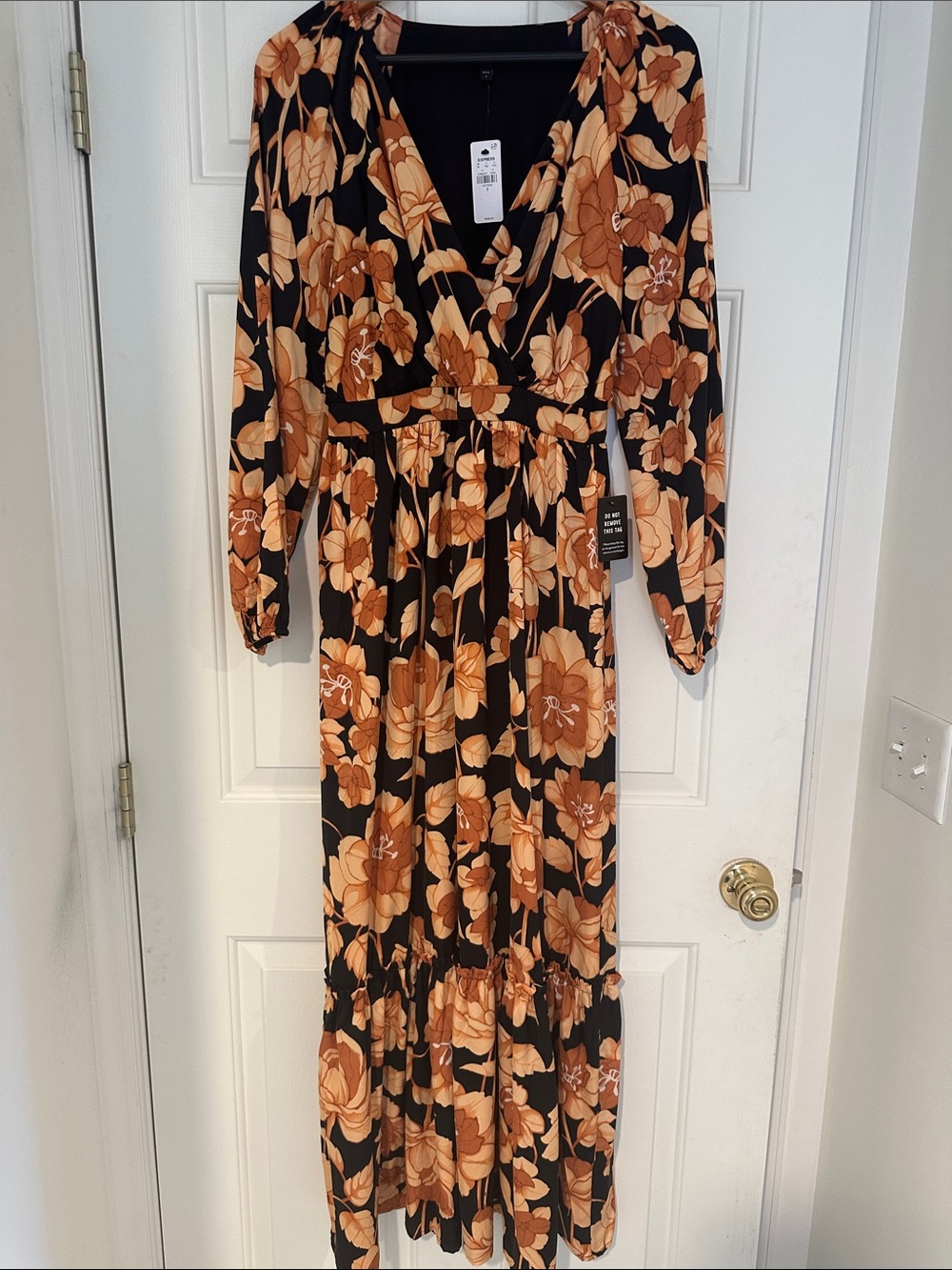 Express Black Maxi Dress with Brown Floral Print